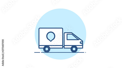 Delivery truck icon with location pin on trailer.