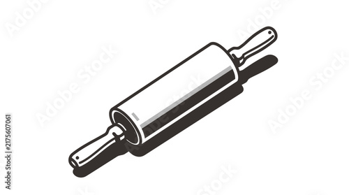 Isometric wooden rolling pin on white background.