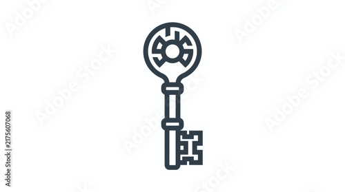 Vintage ornate skeleton key outline logo.