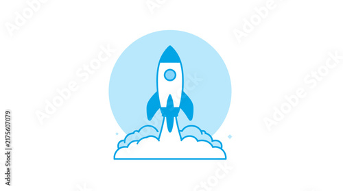 Rocket ship taking off into the sky icon.