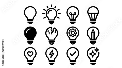 Minimalist Light Bulb Icon Set for Business Innovation Creativity and Problem Solving
