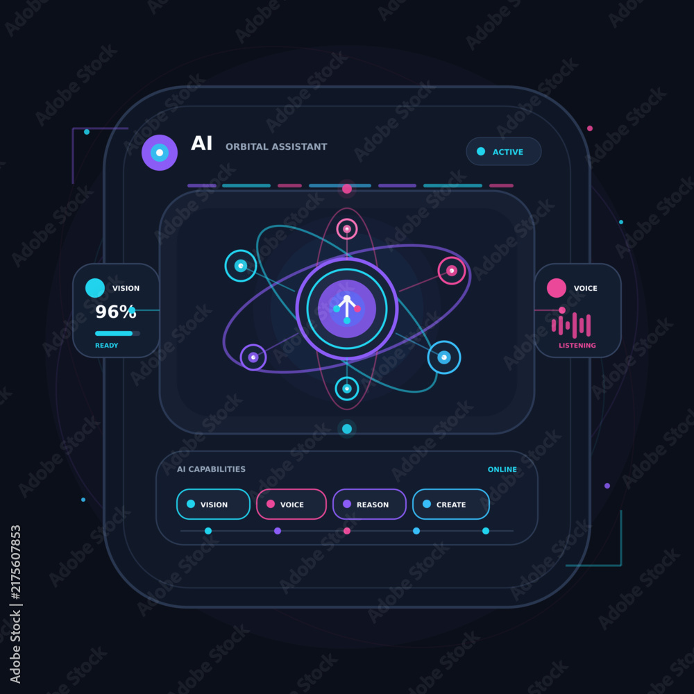 Fototapeta premium Futuristic AI Orbital Assistant Dashboard Interface