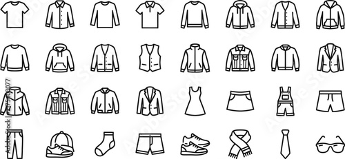 Cuadro en lienzo Collection of clothing line icons on a white background