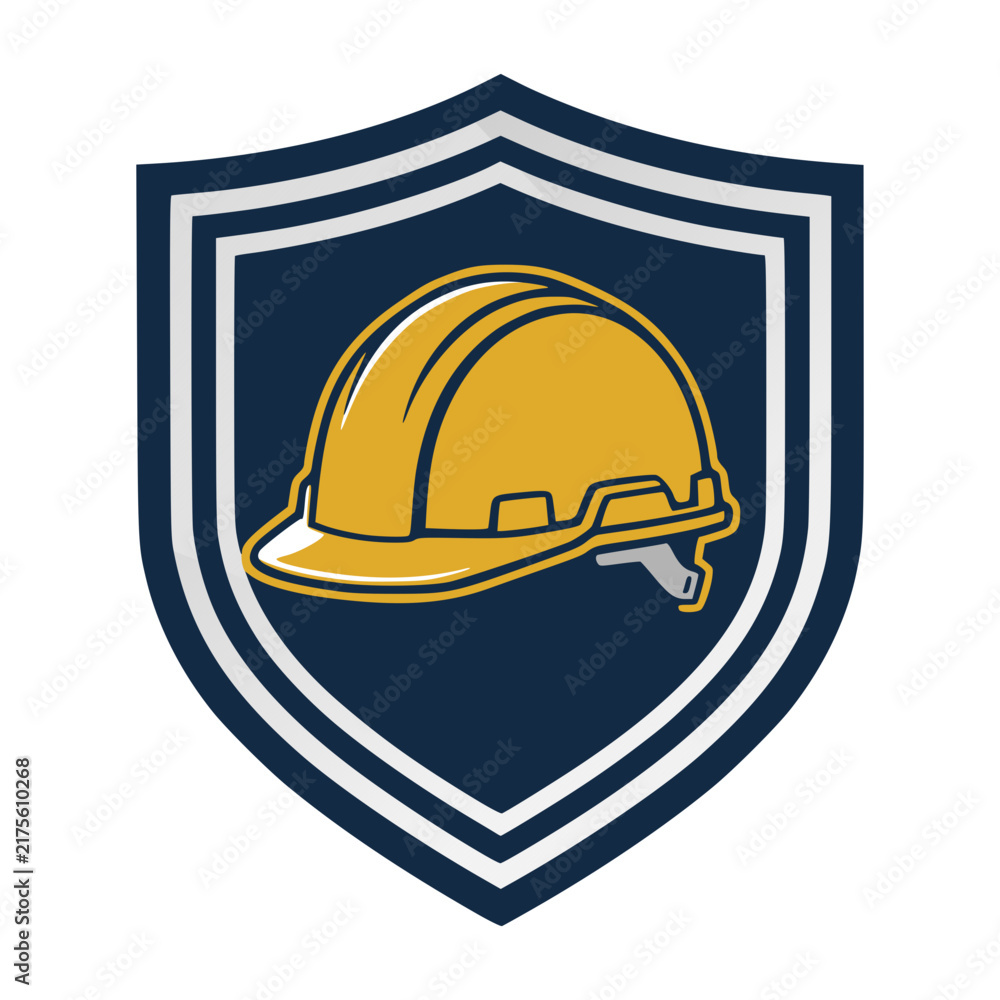 Fototapeta premium Clean Minimalist Yellow Construction Hard Hat Safety Helmet Shield Emblem Vector Logo for Engineering Contractor Business