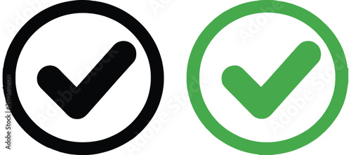 Check mark icons inside black and green circles representing approval, confirmation, success, and verification status.
