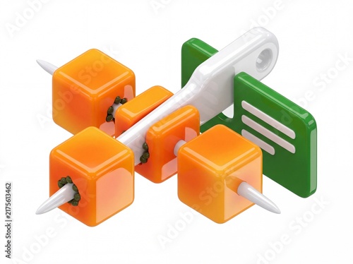 Fresh papaya cubes on a skewer with leaf garnish 3d illustration