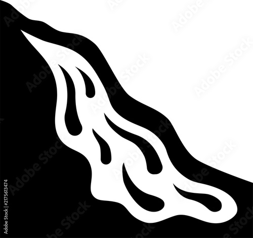 Mountain landslide mudslide silhouette icon featuring flowing mud down slope for natural disaster hazard warning, avalanche, and soil erosion