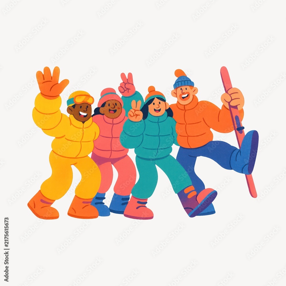Obraz premium Colorful winter friends illustration
