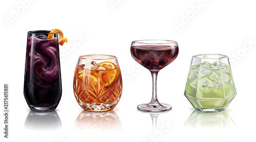 Colorful Halloween mocktail beverage collection on transparant background, a festive drink illustration.