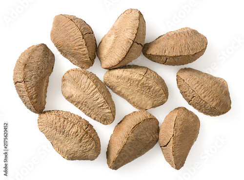 In-sell Brazil nut isolated on the white background, top view.