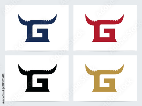 Modern Letter G Logo Design with Bull Horns in Four Colors. Minimalist Taurus Monogram for Corporate Branding, Sports, and Fitness.