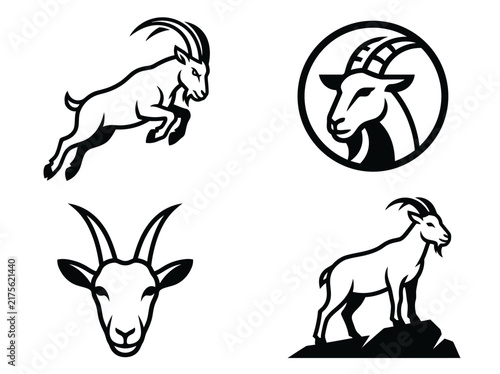 Minimalist Black and White Goat and Ibex Logo Vector Set for Outdoor Branding