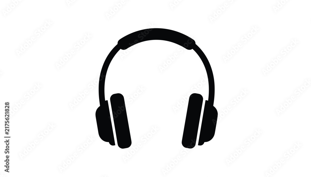 Obraz premium Classic over-ear headphones silhouette in solid black, representing music, audio listening, podcasting, and sound technology.