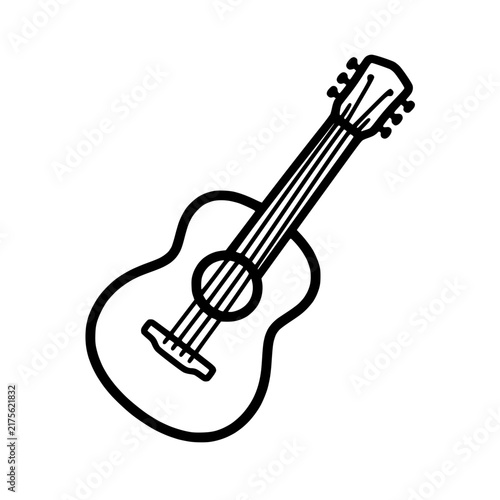 Canvas Print Hand Drawn Acoustic Guitar Sketch Isolated on White
