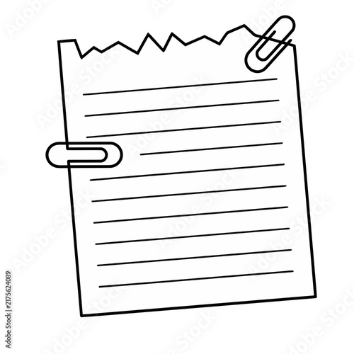 Torn lined paper with paper clips