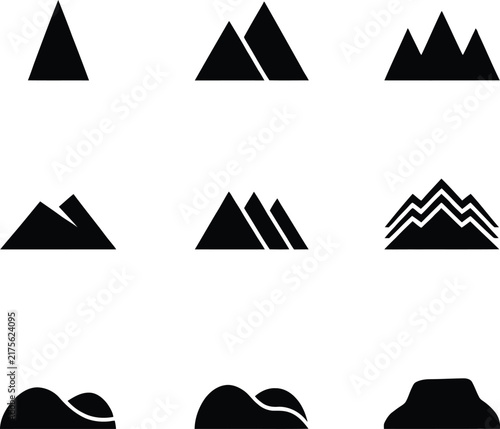 Black and white geometric mountain range silhouettes against sky