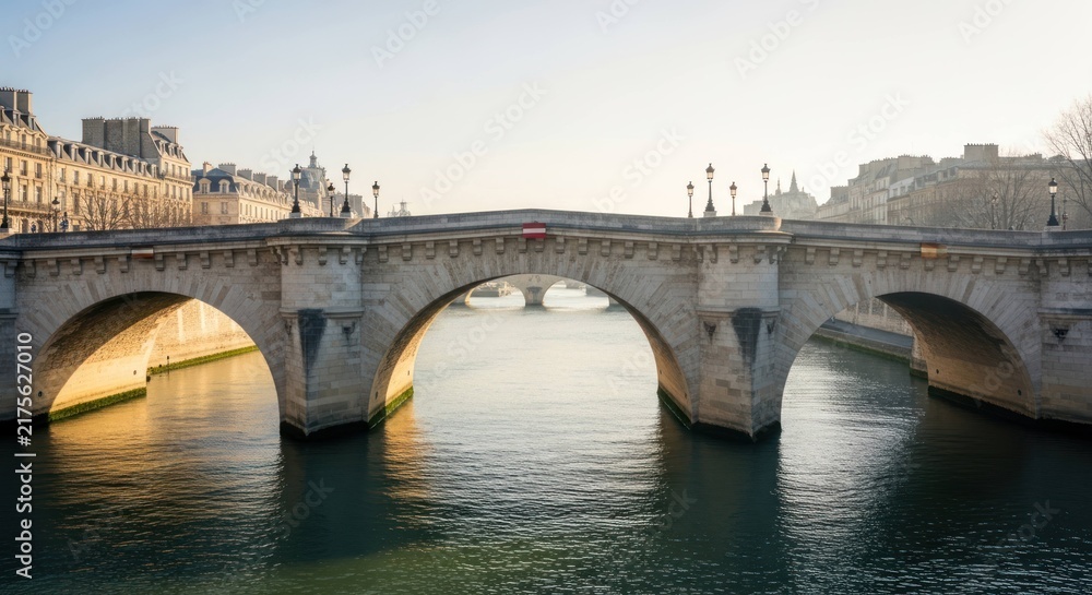 Fototapeta premium Pont Neuf Bridge over Seine River in Paris France at Sunrise.