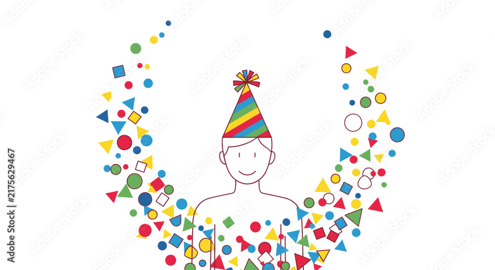 Fototapeta premium Person Wearing Colorful Party Hat.