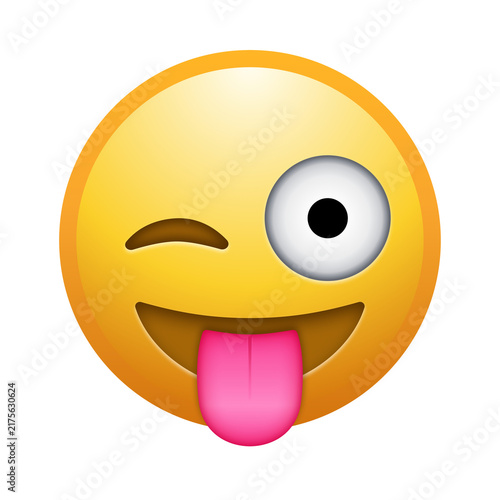 Fotografie Zany Face Emoji with Winking Eye and Tongue Out Isolated on Transparent Backgrou