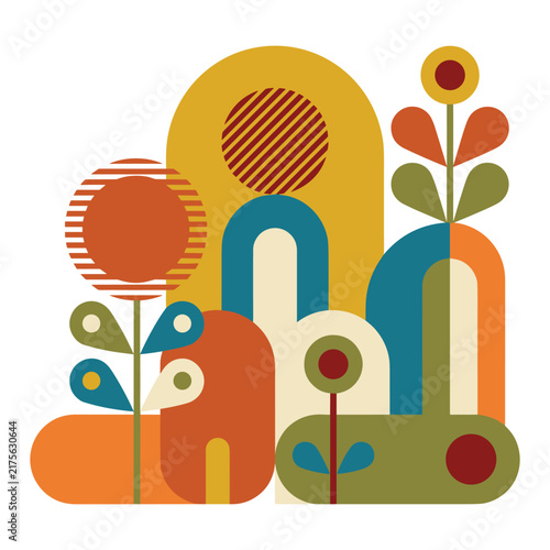 Abstract mid century modern geometric garden illustration