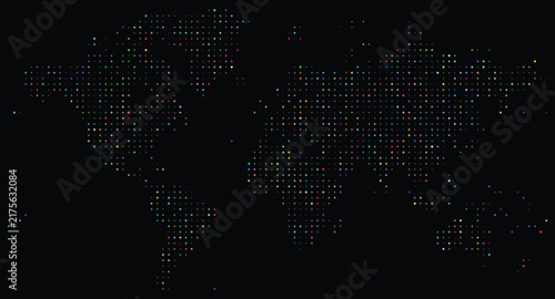 Cuadro en lienzo Global Atlas World Map Vector in Stylish Different Size Square Shape Dot Pattern