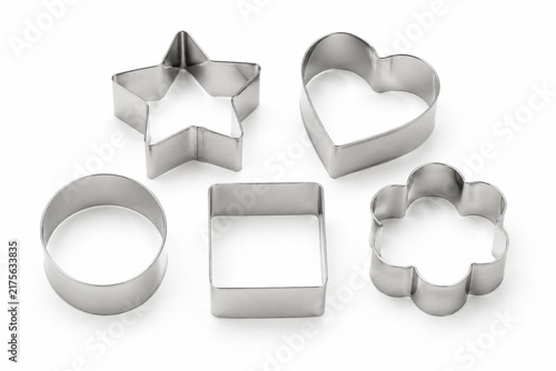 Metal cookie cutter shapes set isolated on white
