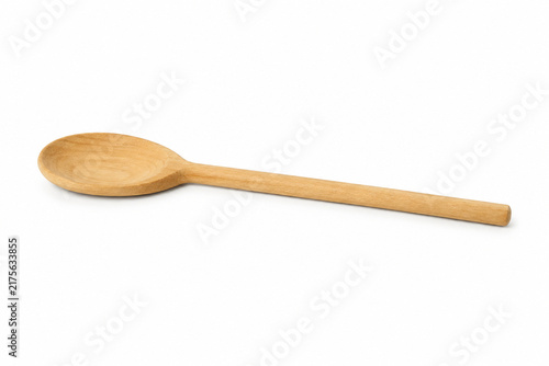 Wooden mixing spoon isolated on white background