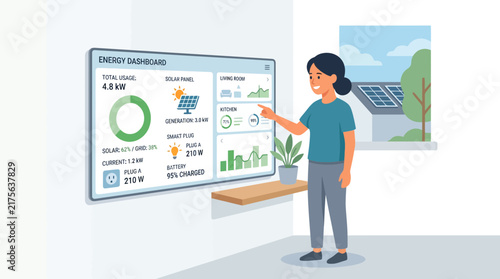 Smart home energy monitoring dashboard with renewable solar data.