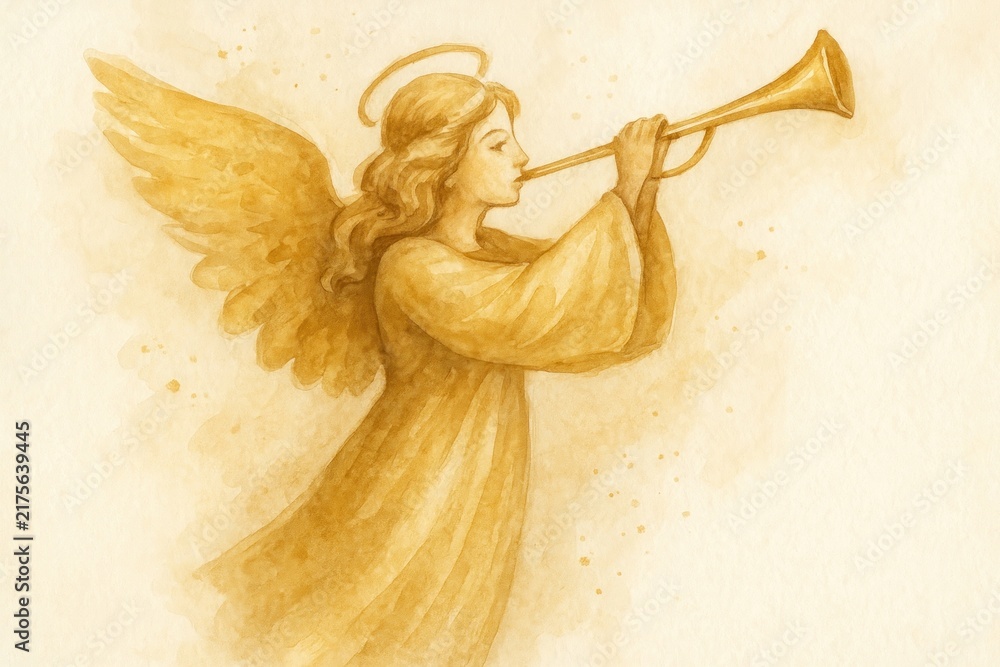 Naklejka premium Ethereal angelic trumpet artwork.