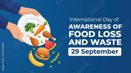 International day of awareness of food loss and waste illustration with falling food items