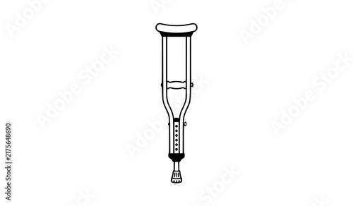Simple Black Medical Underarm Crutch Mobility Aid Line Art Vector