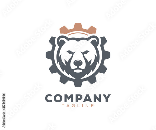 Gear Bear logo design vector illustration. Combination of bear and gear logo