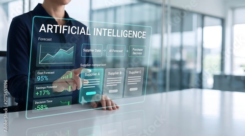Obraz na płótnie Businesswoman interacting with a digital interface displaying artificial intelligence data analysis