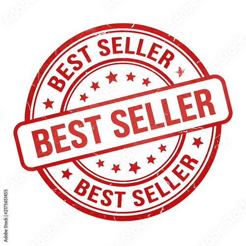Red best seller stamp with stars and ribbon isolated on transparent background