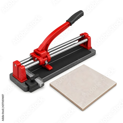 Tile Cutter + Ceramic Tile 3d rendering isolated on white background plastic style icon