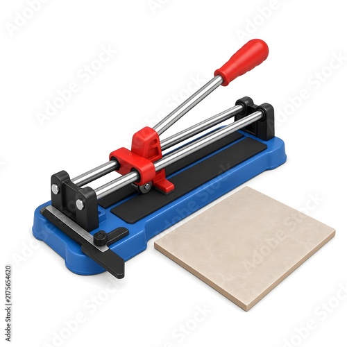 Tile Cutter + Ceramic Tile 3d rendering isolated on white background plastic style icon
