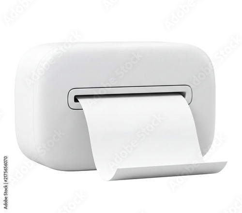 Cute 3D soft white coupon vending machine with a blank paper coupon emerging, isolated on transparent background, retail promotion concept for discounts, sales, vouchers, shopping and rewards