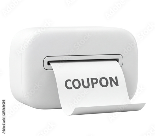 Cute 3D soft white coupon vending machine with printed paper coupon emerging, isolated on transparent background, retail promotion concept for discounts, sales, vouchers, shopping and rewards