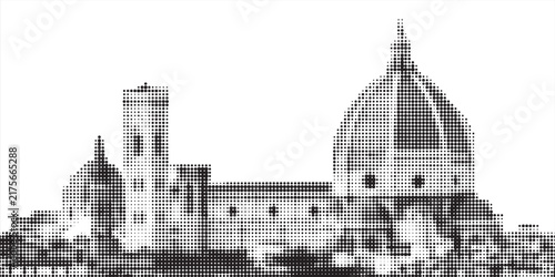 Florence cathedral halftone silhouette vector illustration isolated on white background