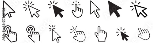 Hand cursor icons set in various styles