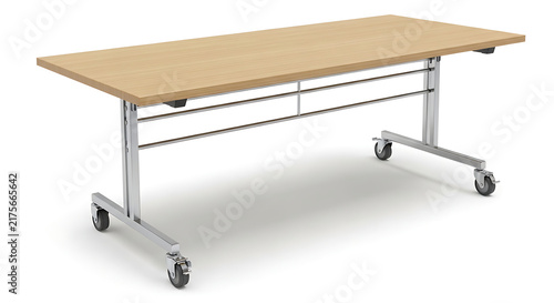Modern light wood office desk on wheels