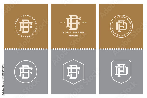 Vintage DF or FD monogram logo collection with professional gold and gray brand identity templates