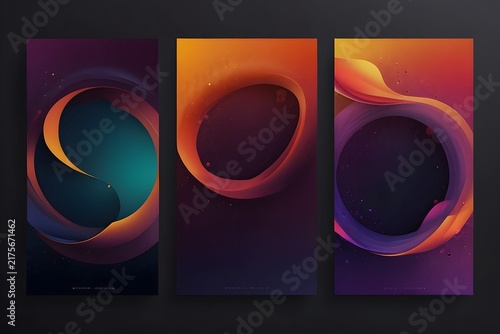 Abstract Gradient Poster Templates With Glowing Organic Shapes Fluid Curves Orange Purple Yellow Dark Background