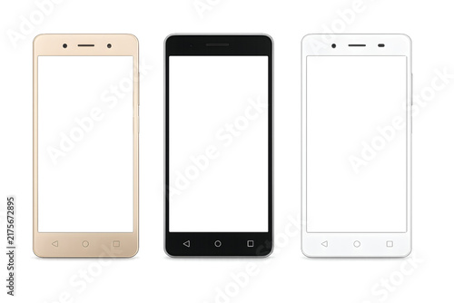 Realistic Smartphone Set Gold Black White Mobile Phone Blank Screen Mockup PNG