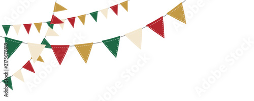 Colorful Christmas pennant garland for festive holiday layouts, greeting cards, invitations, posters, banners and seasonal party decor.