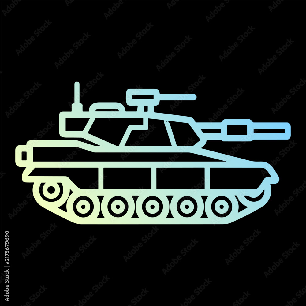 Naklejka premium Military tank vector line icon with gradient on black