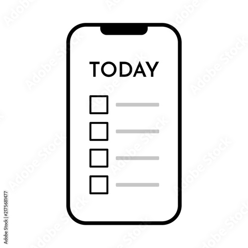 Daily to-do list on smartphone screen, today task checklist illustration