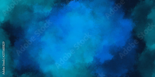 Bright blue and teal abstract watercolor cloud texture background, with dark navy edges