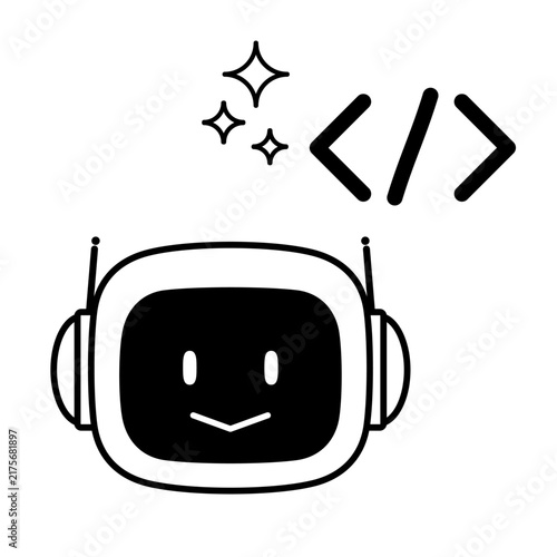 Ai robot generating programming code, automated coding concept illustration