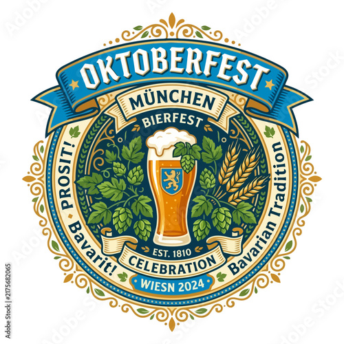 Oktoberfest Munich Bavarian Celebration Beer Festival Badge Design